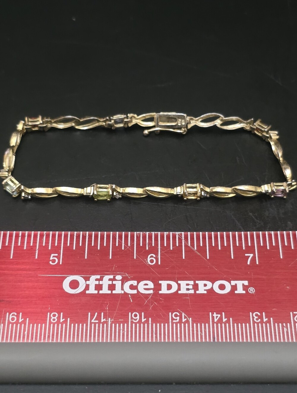 Vintage Gold Over Sterling Silver Multi-Gemstone Link Bracelet 7.5"